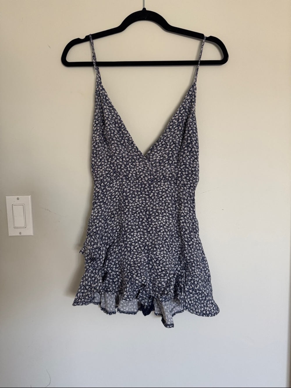 LF Navy Blue Floral Romper with White Flowers